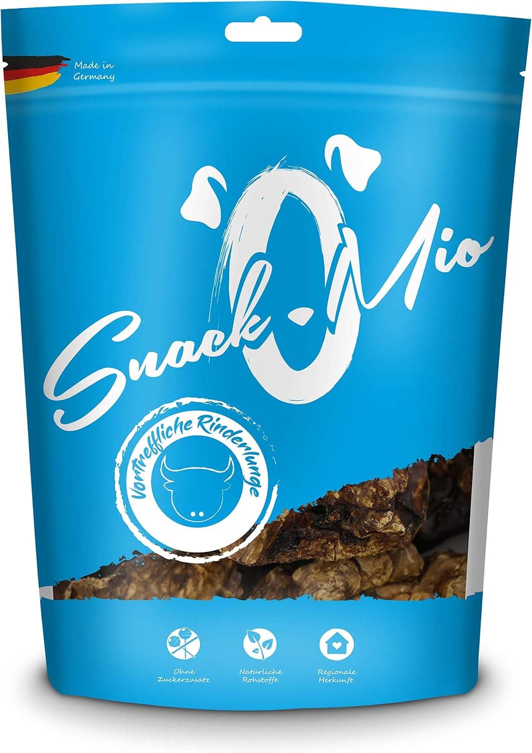 SnackOMio - Snack Premium para Perros - Delicioso pulmón de Buey, sin Cereales, 1 Pack (1 x 250g)